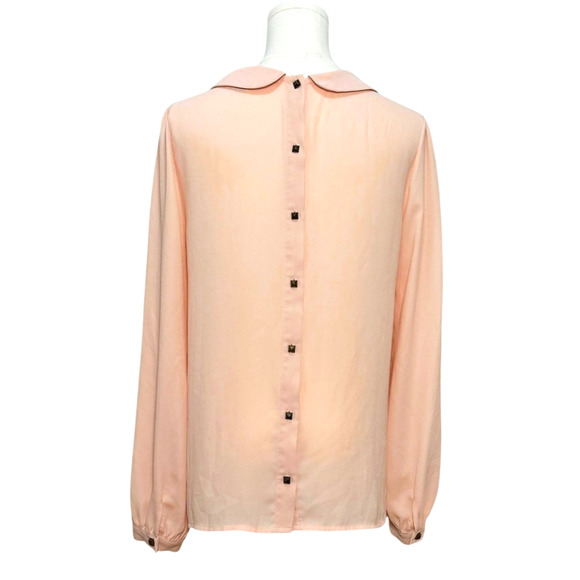 Forever 21 Peach Pleated Front Button Back Peter Pan Collar Blouse Medium - Picture 2 of 7